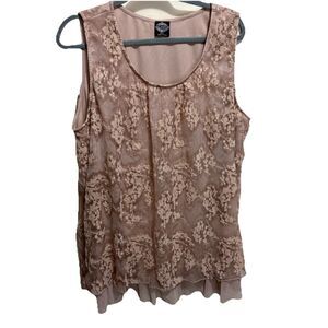 Cal Style Sleeveless Top Blouse Tunic Beige Tan Burnout Velvet Romantic Fairy